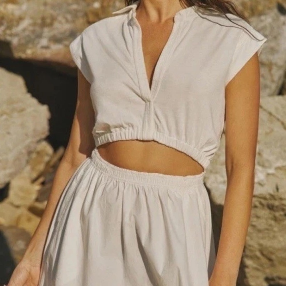 Anthropologie White Cut Out Dress XL New NWT Short Sleeve RARE SOLD OUT Cotton